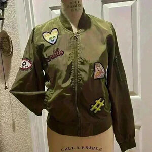 Love Tree Satin Bomber Jacket w/Fun Appliqués. Size S
